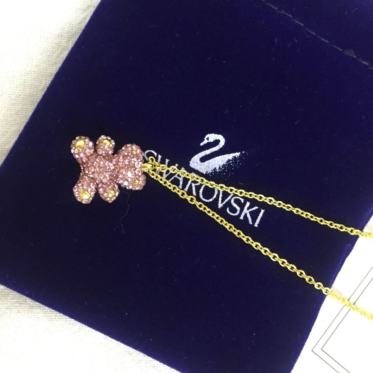 Swarovski Urso de Pelúcia Cristal Rosa Colar Dourado 3