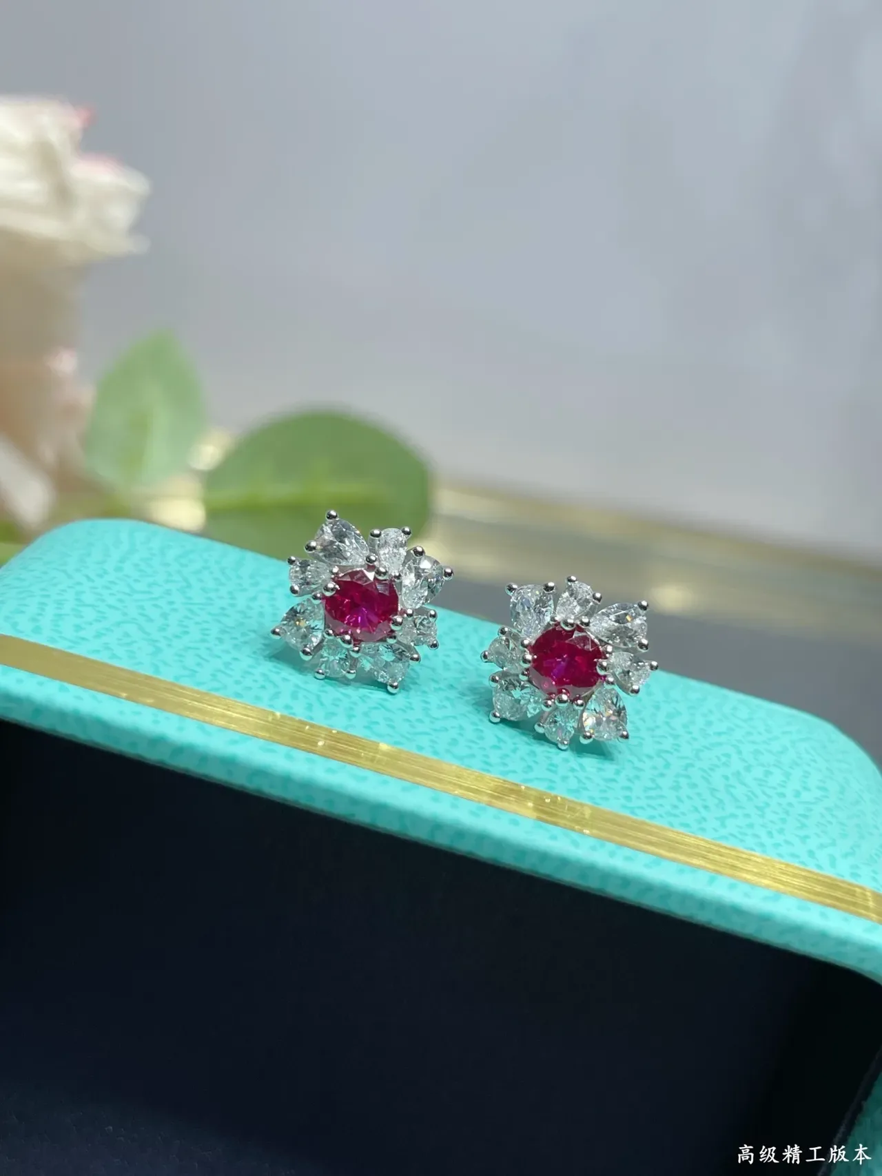 Tiffany & Co. Floral Cluster Ruby and Diamond Earrings 6