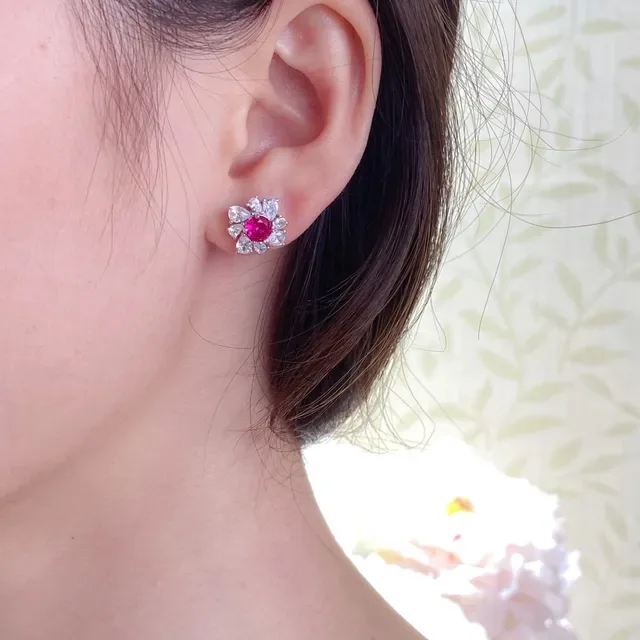 Tiffany & Co. Floral Cluster Ruby and Diamond Earrings 9