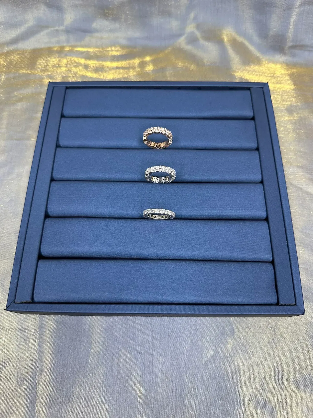 Tiffany & Co. Navy Silver Pavé-Set Diamond Eternity Band Three-Row Channel Setting Ring 8