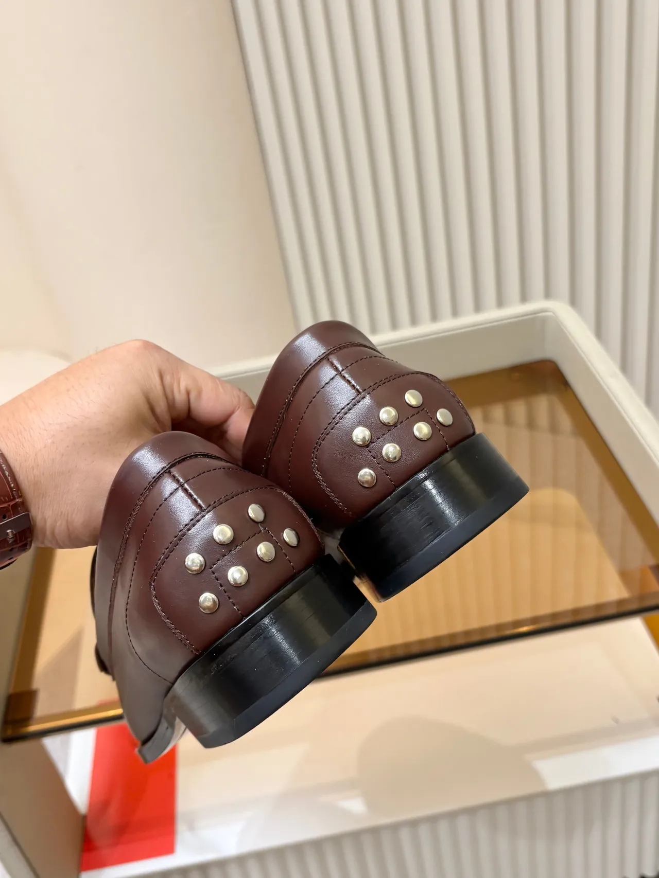 Tod's বাদামী কালো চামড়া Moc-Toe সেলাই লুফার 3