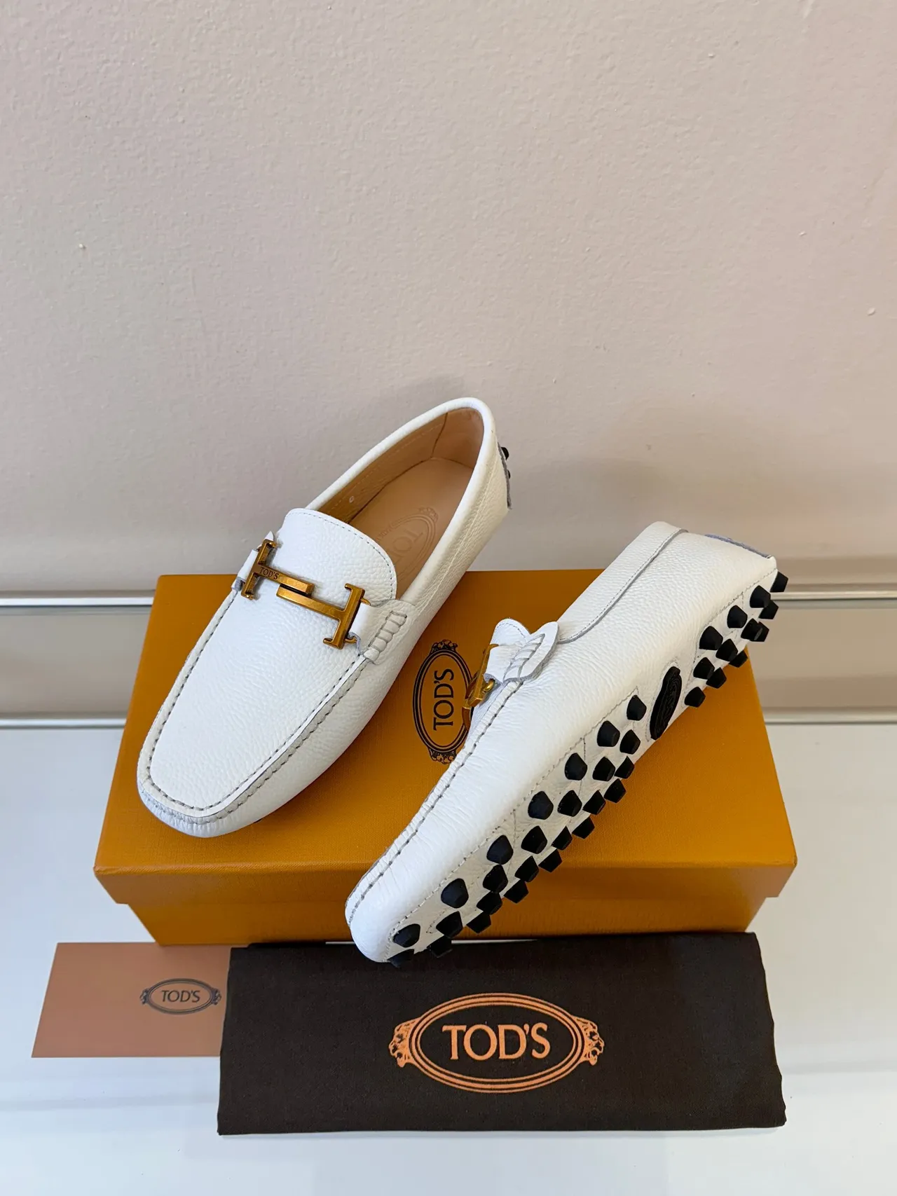 Tod's Gommino Loafer সাদা কণিক চামড়া H-Bar Loafers 2