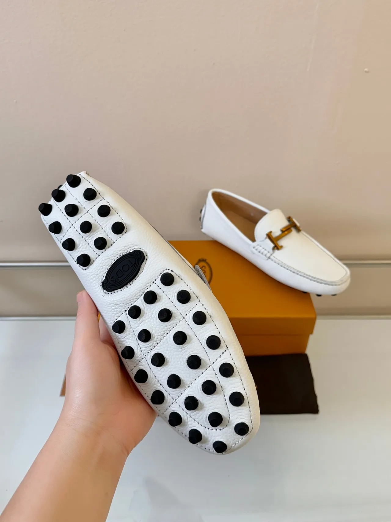 Tod's Gommino Loafer সাদা কণিক চামড়া H-Bar Loafers 5
