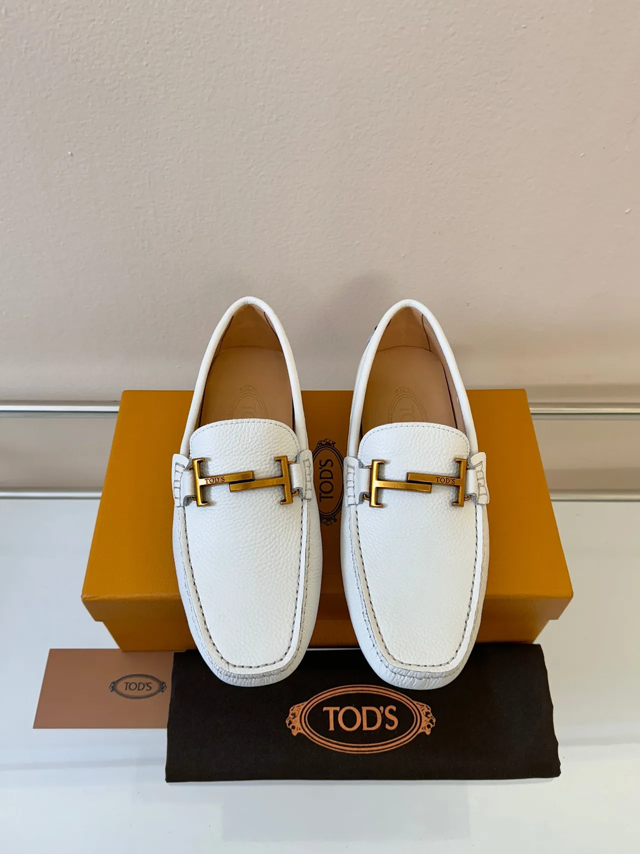 Tod's Gommino Loafer সাদা কণিক চামড়া H-Bar Loafers 6