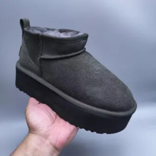 UGG Army Green Black Suede Upper Shearling-Lined Snow Boots