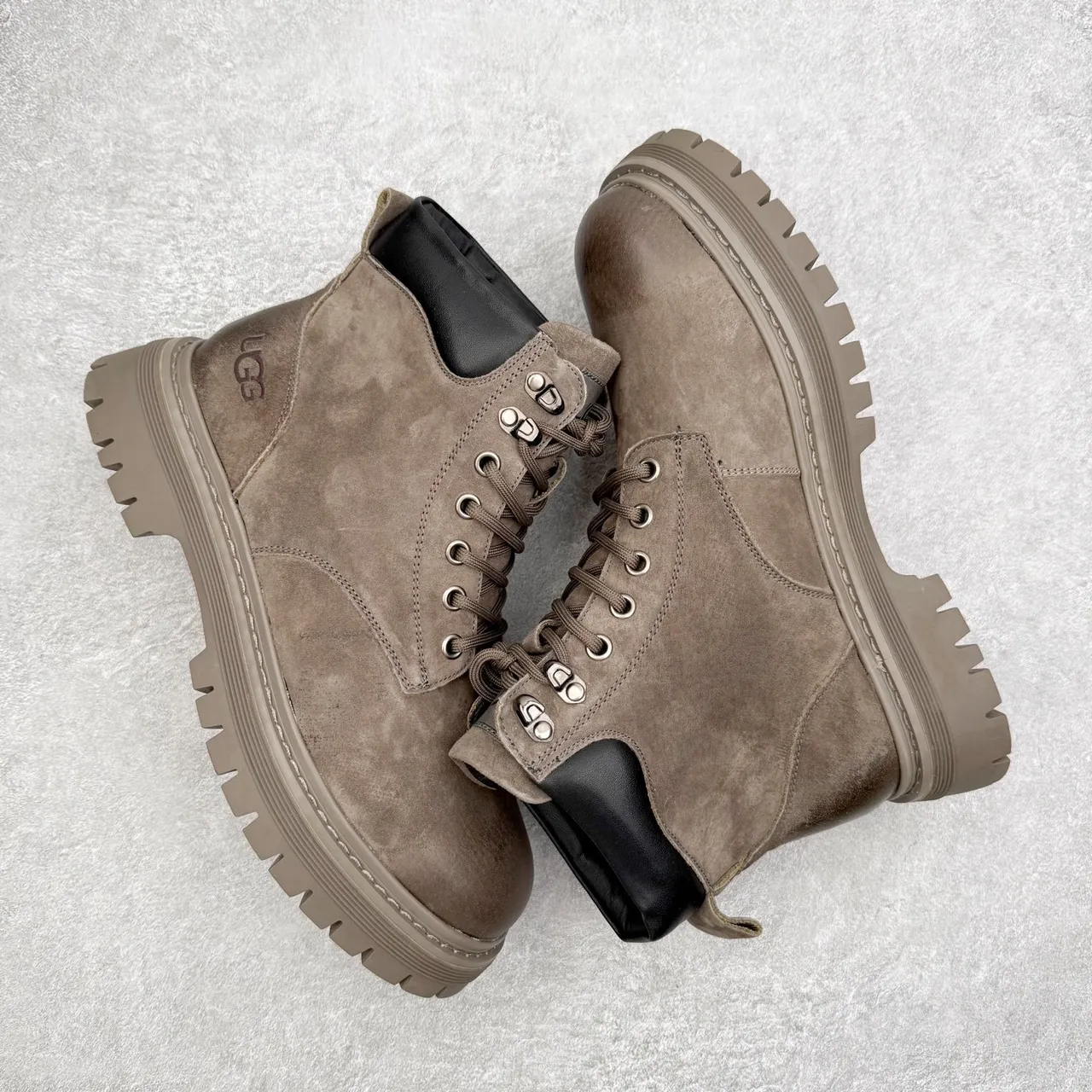 UGG Beige Black Suede Upper Leather Heel Counter Work Boots 2