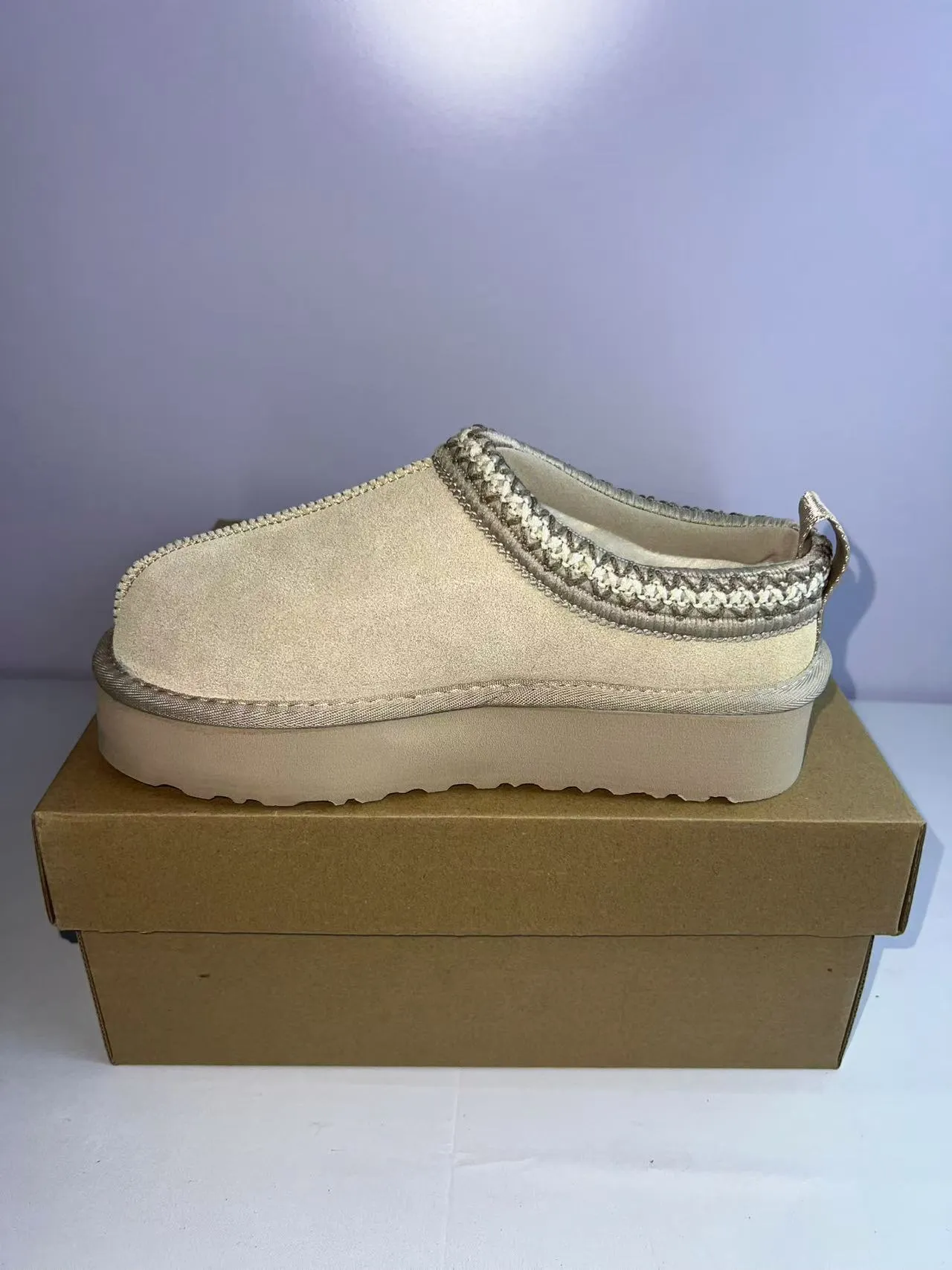 UGG Beige Gold Platform Sole Knit-Trimmed Collar Casual Shoes 2