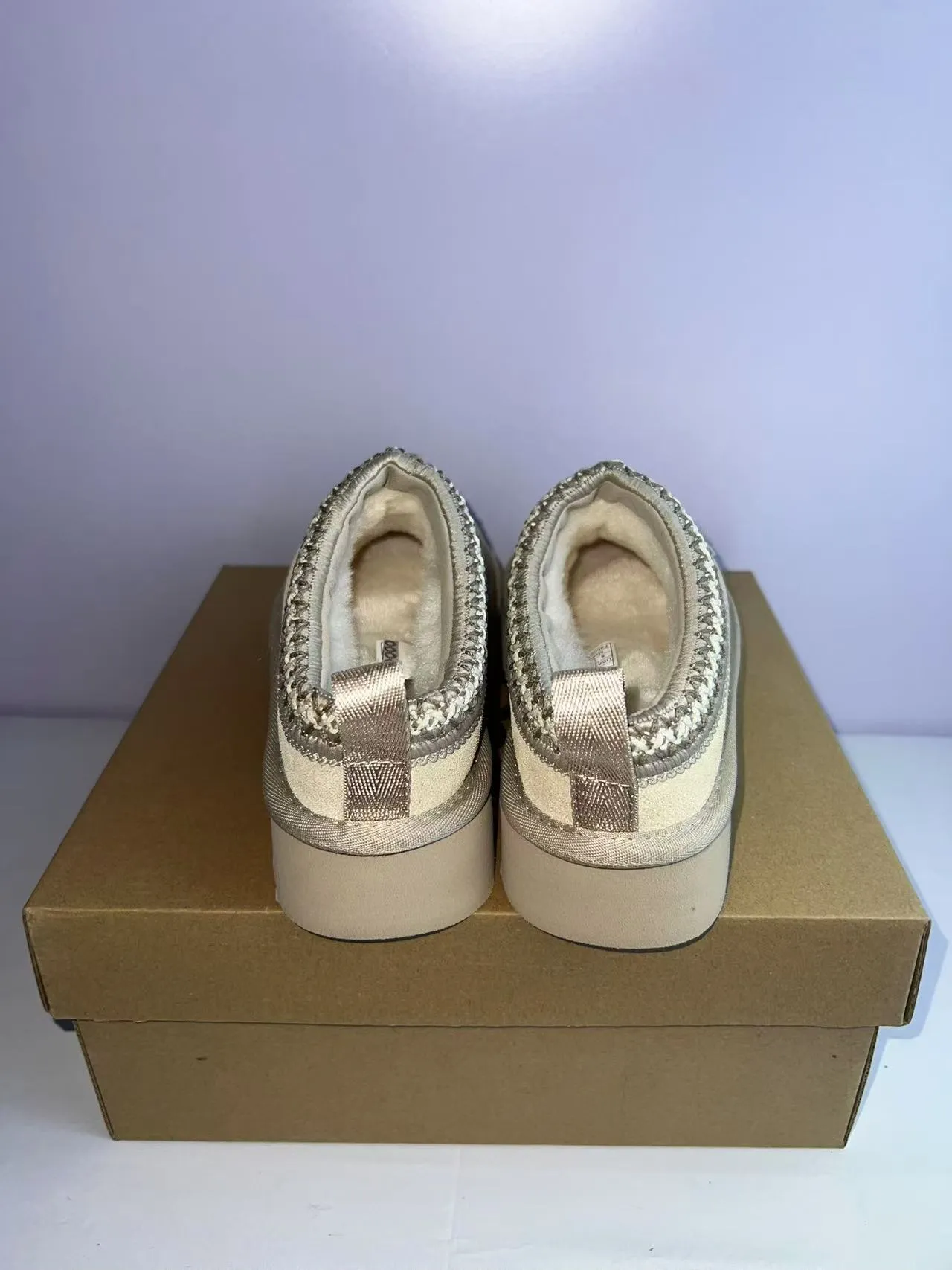 UGG Beige Gold Platform Sole Knit-Trimmed Collar Casual Shoes 5