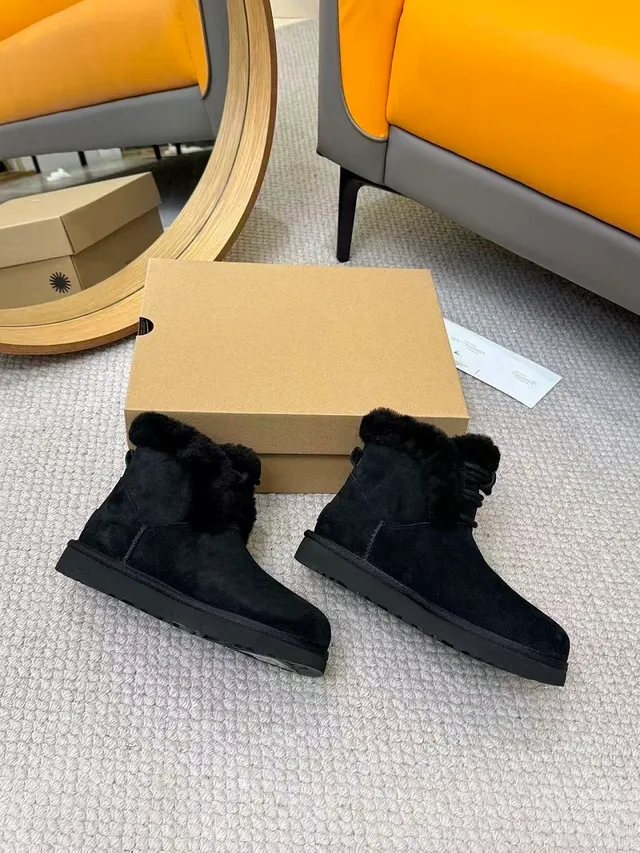 UGG Black Suede Upper Shearling Collar Snow Boots 4