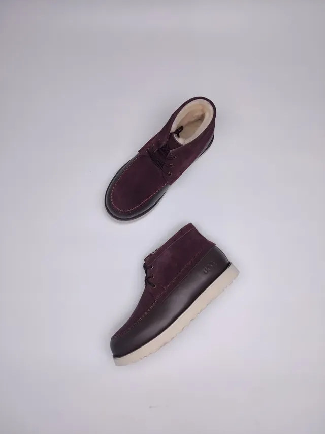 UGG Burgundy Brown Suede Upper Shearling-Lined Ankle Boots 8