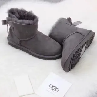 UGG Classic Mini Charcoal Gray Shearling-Lined Snow Boots