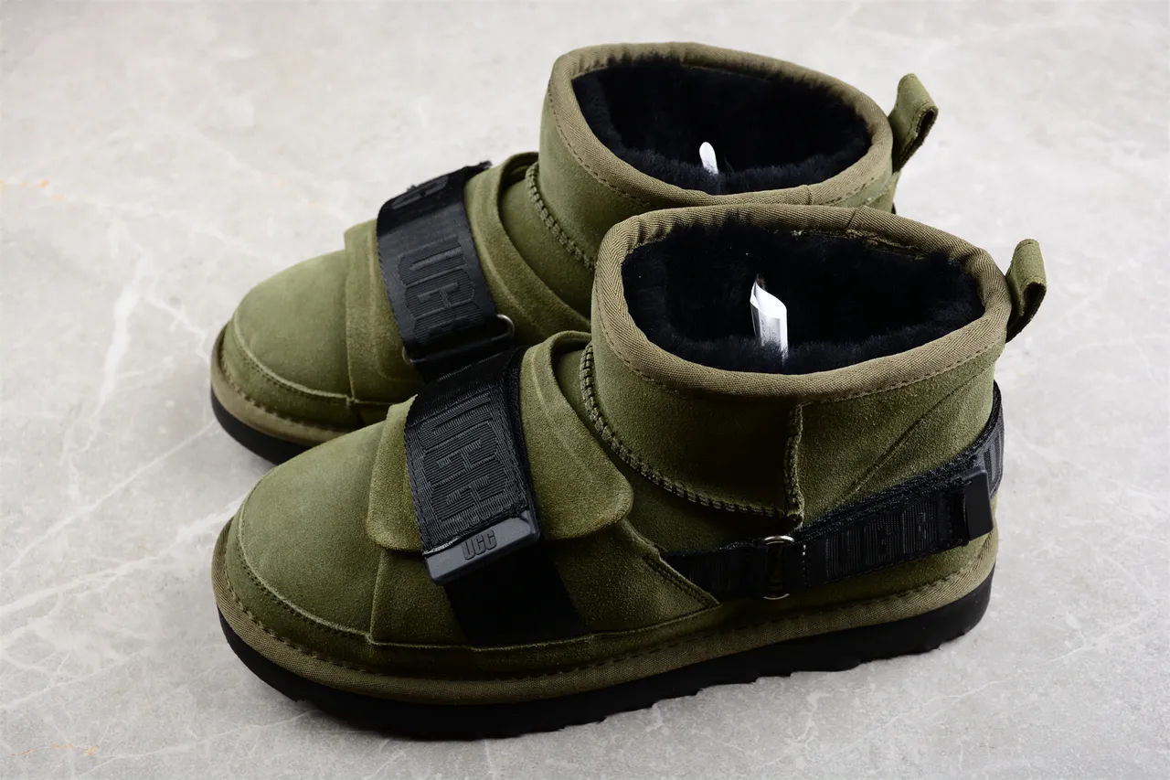 UGG 雪靴 军绿色 黑色 橄榄色 麂皮 双织带 雪靴 7
