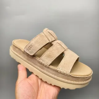 UGG Tasman Beige Suede Double-Strap Platform Casual Sandals