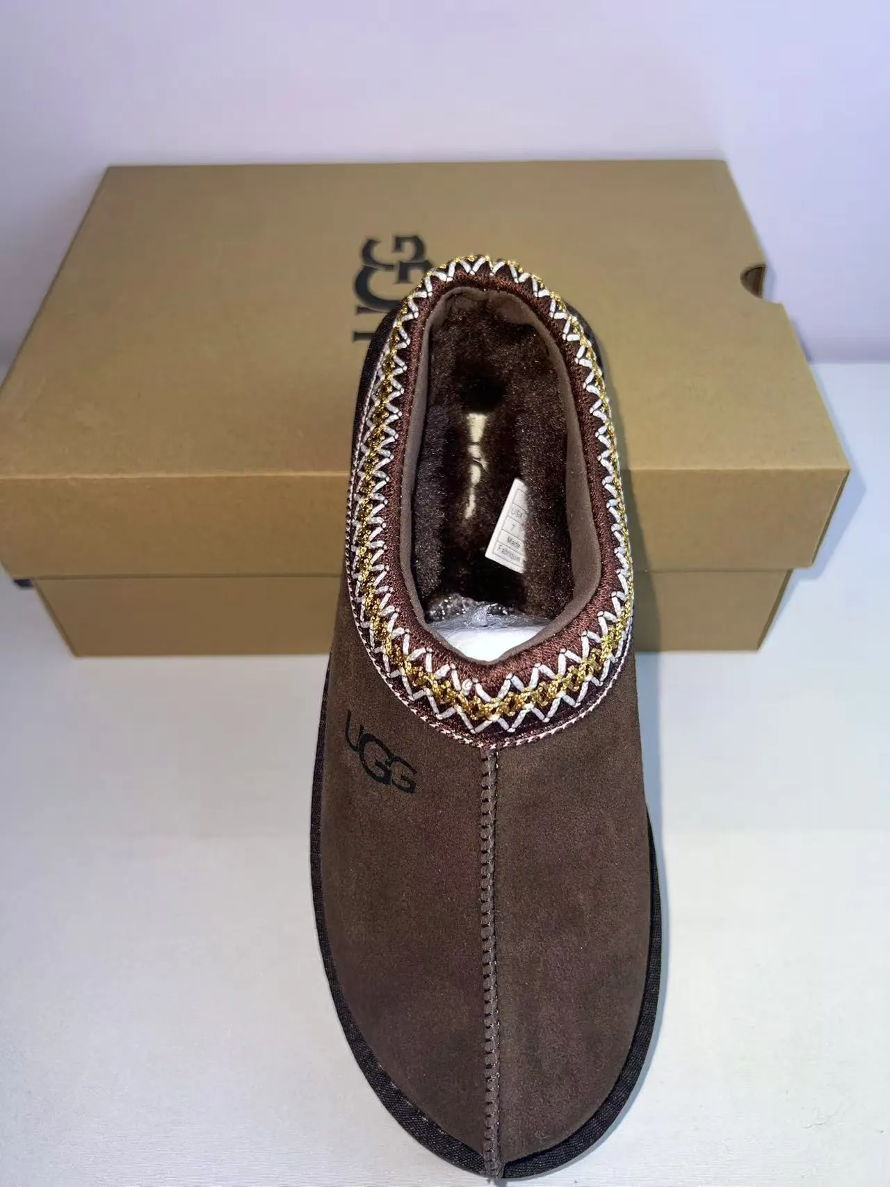UGG Tasman Brown Gold Suede Upper Embroidered Trim Casual Shoes 3
