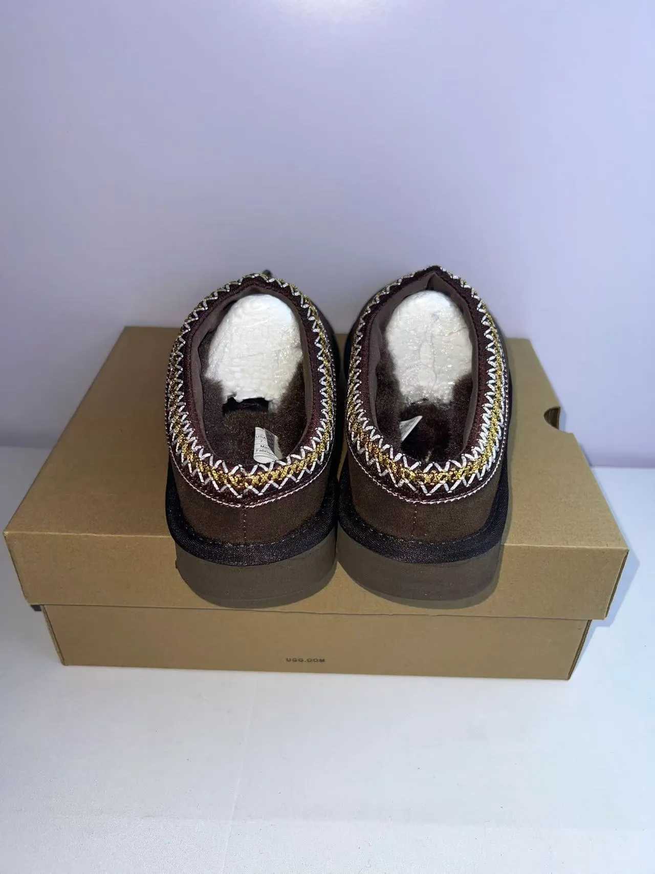 UGG Tasman Brown Gold Suede Upper Embroidered Trim Casual Shoes 5