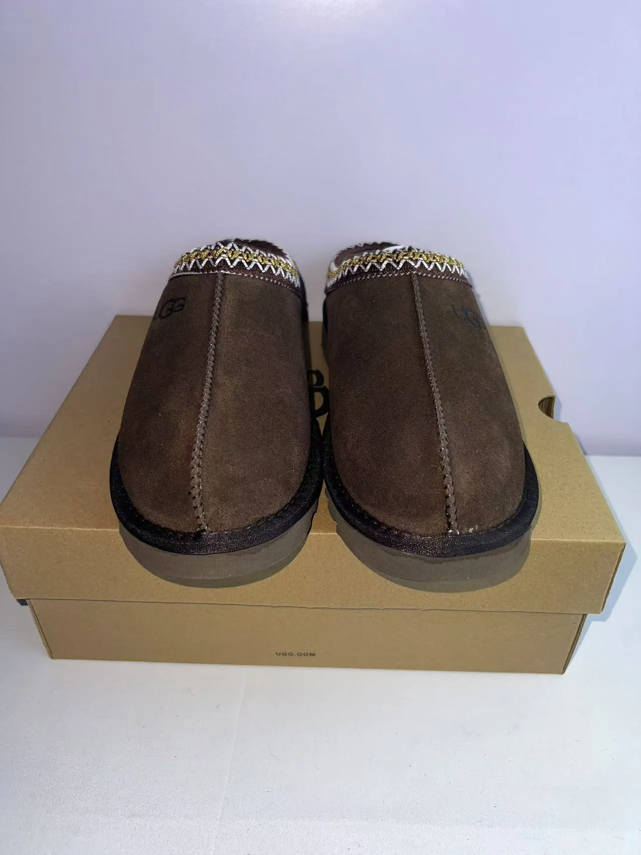 UGG Tasman Brown Gold Suede Upper Embroidered Trim Casual Shoes 6