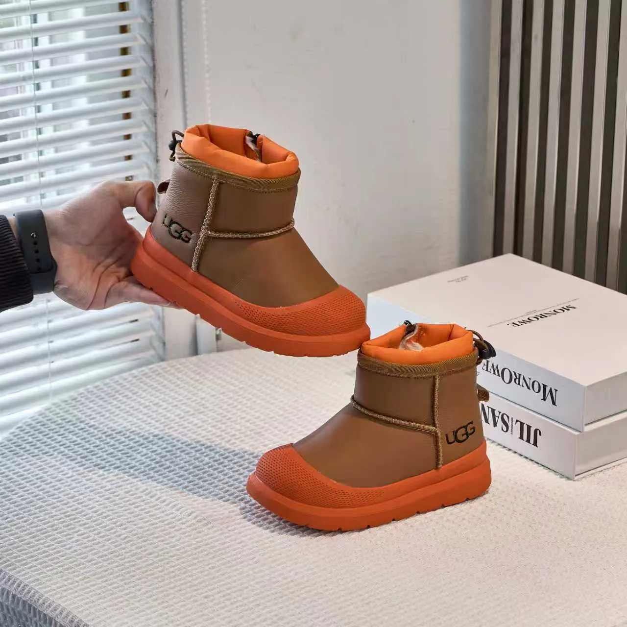UGG Tasman Brown Orange Insulated Ankle Boot Side-Zip Closure Snow Boots 16