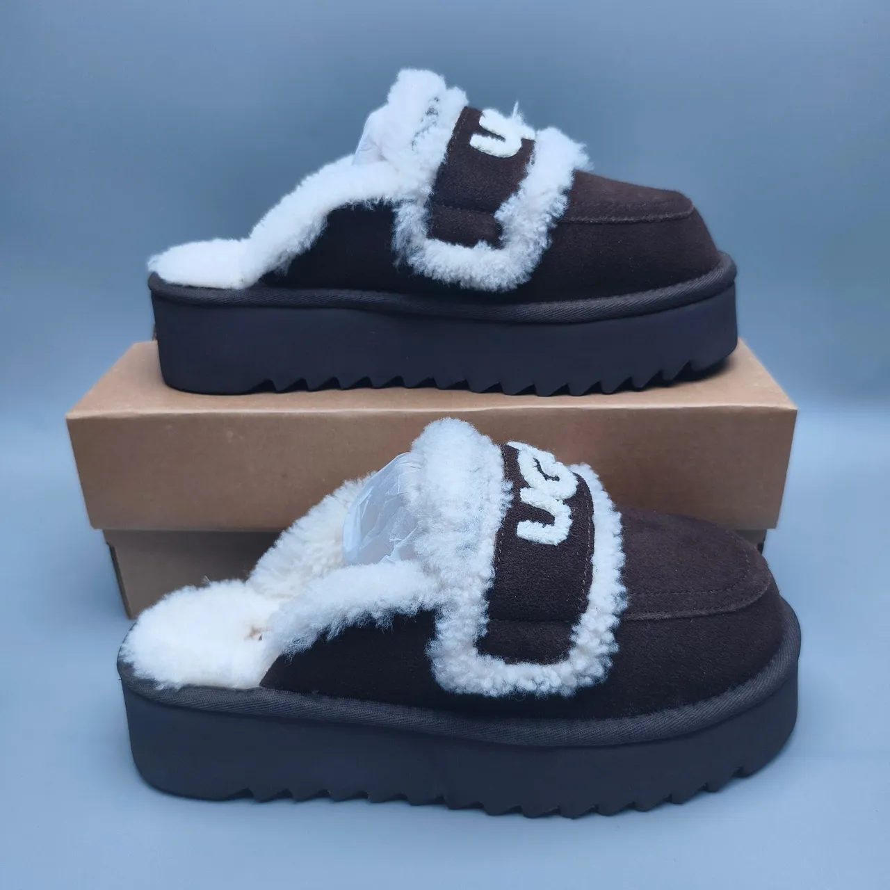 UGG Tasman Brown White Platform Sole Shearling-Lined Casual Shoes 5