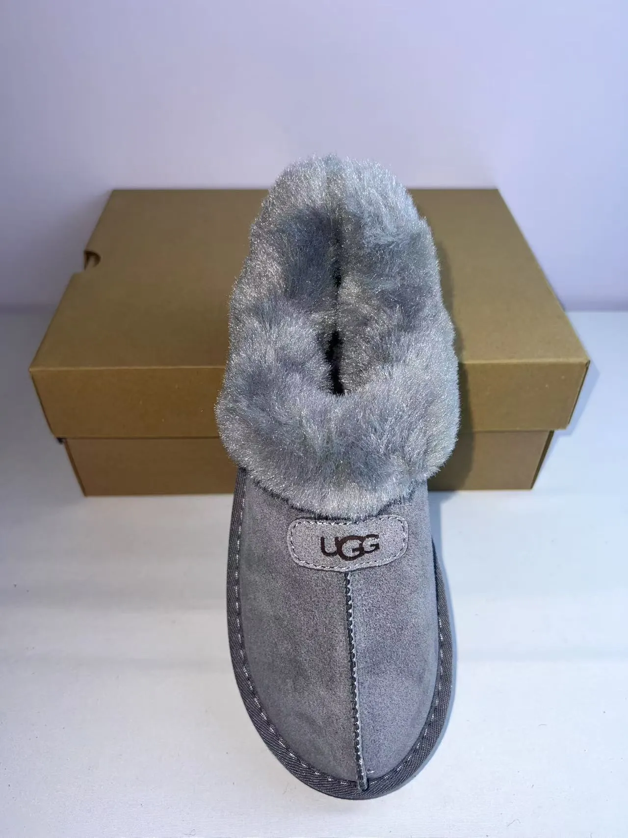 UGG Tasman Gris Beige Cuero de ante Superior Forro de Cordero Collar Zapatos Casuales 3