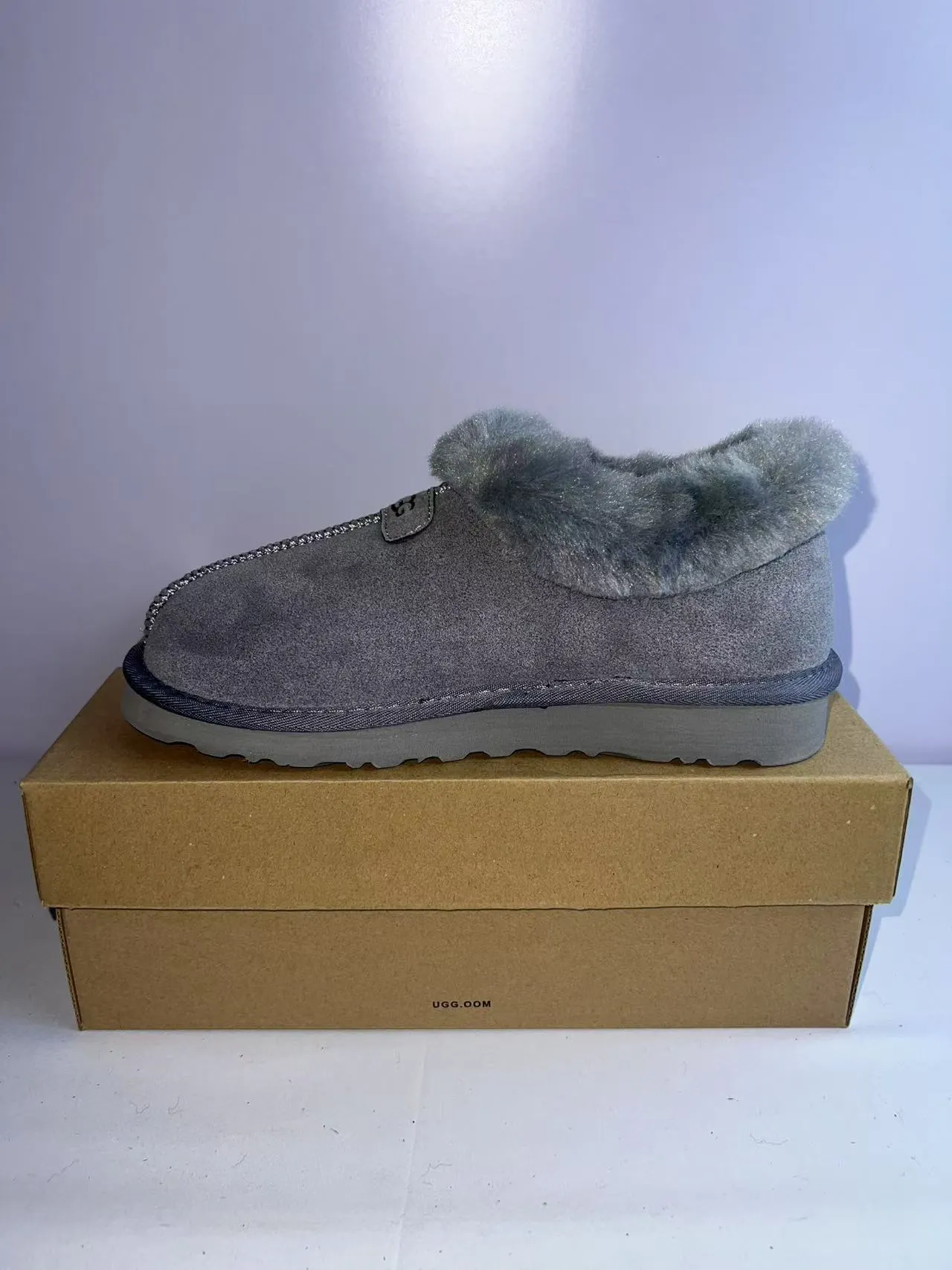 UGG Tasman Gris Beige Cuero de ante Superior Forro de Cordero Collar Zapatos Casuales 4