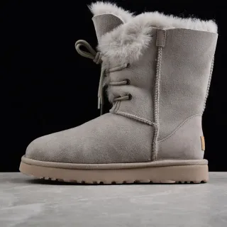 UGG Tasman 浅灰麂皮羊毛内里系带雪靴