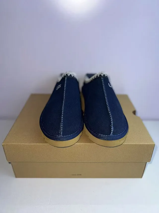 UGG Tasman Navy Beige Tige daim Tressé Blanc Et Noir Garniture Chaussons 6