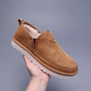 UGG Tasman Tan Suede Shearling-Lined Slip-On Loafers