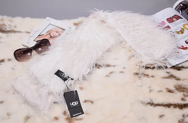 UGG White and Brown Patterned Fluffy Shawl 8
