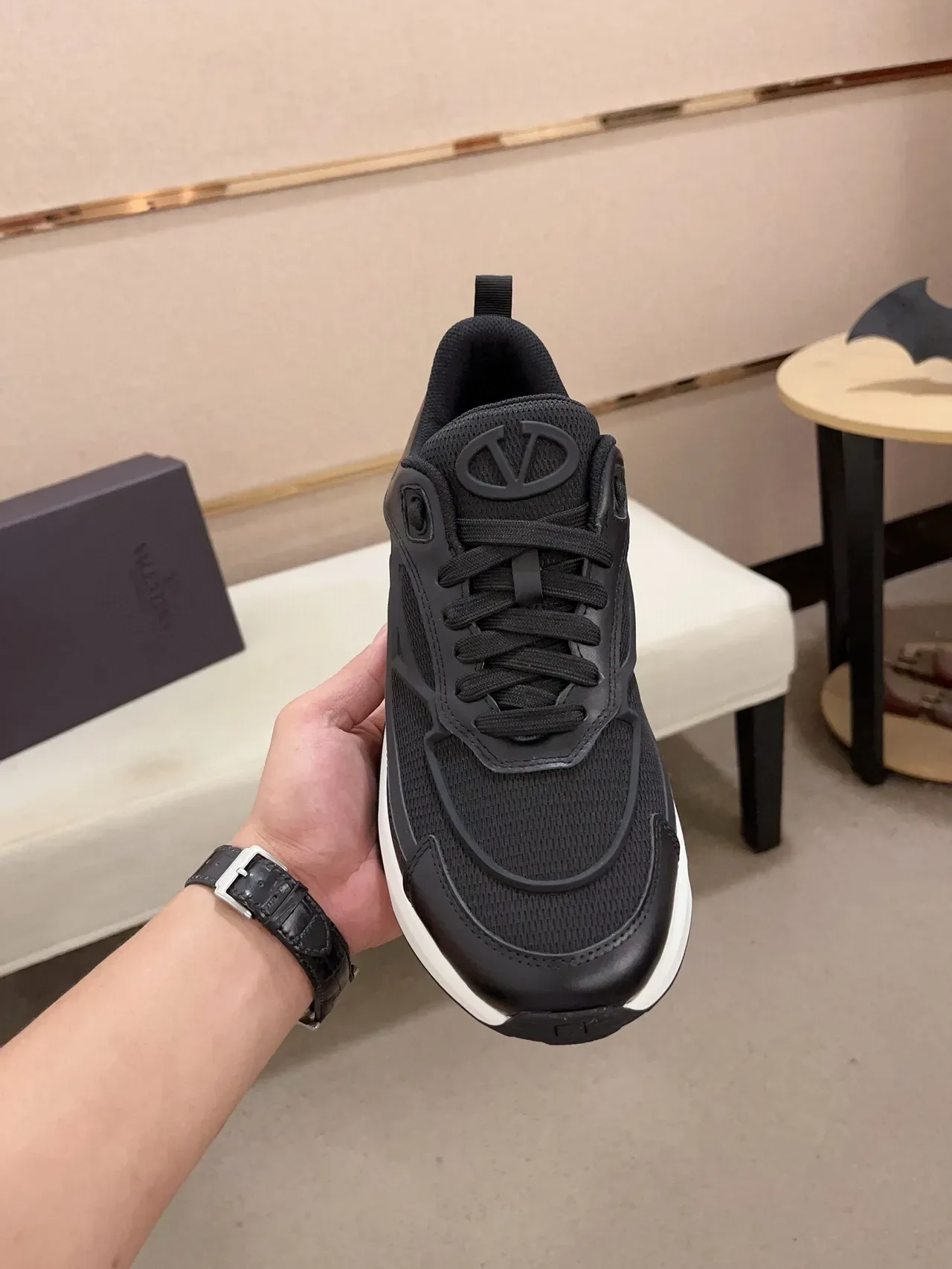Valentino Black White Sole Mesh And Leather Upper Chunky Sneakers 6