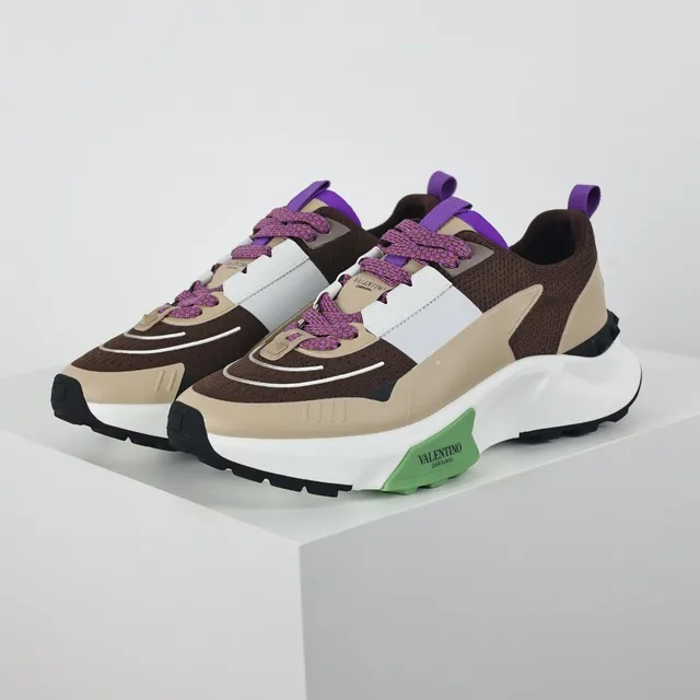 Valentino Marron Beige Construction Multi-Panels Semelle Sculptée Sneakers Chunky 2