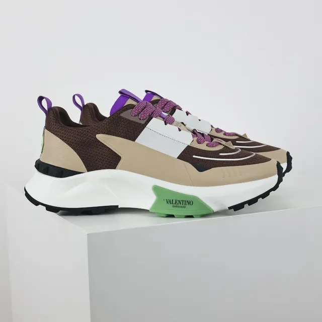 Valentino Marron Beige Construction Multi-Panels Semelle Sculptée Sneakers Chunky 3