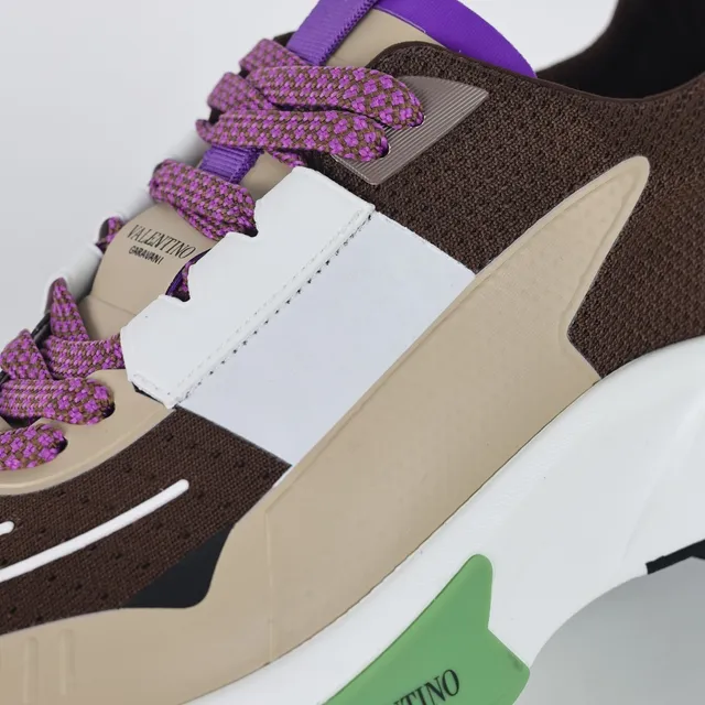 Valentino Marron Beige Construction Multi-Panels Semelle Sculptée Sneakers Chunky 6