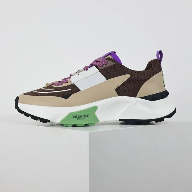 Valentino Marron Beige Construction Multi-Panels Semelle Sculptée Sneakers Chunky 9