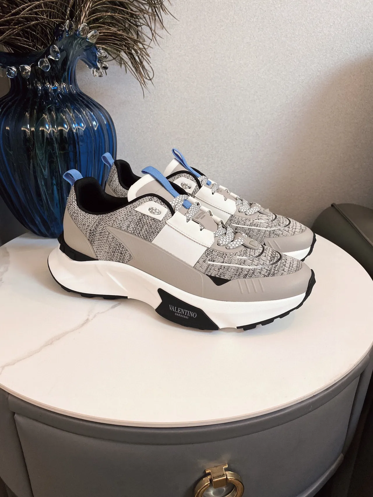 Valentino Gris Blanc Upper en maille Midsole sculpté Sneakers Chunky 2