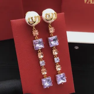 Valentino বেগুনি সোনা মুক্তা স্টাড VLogo Monogram কানের দুল