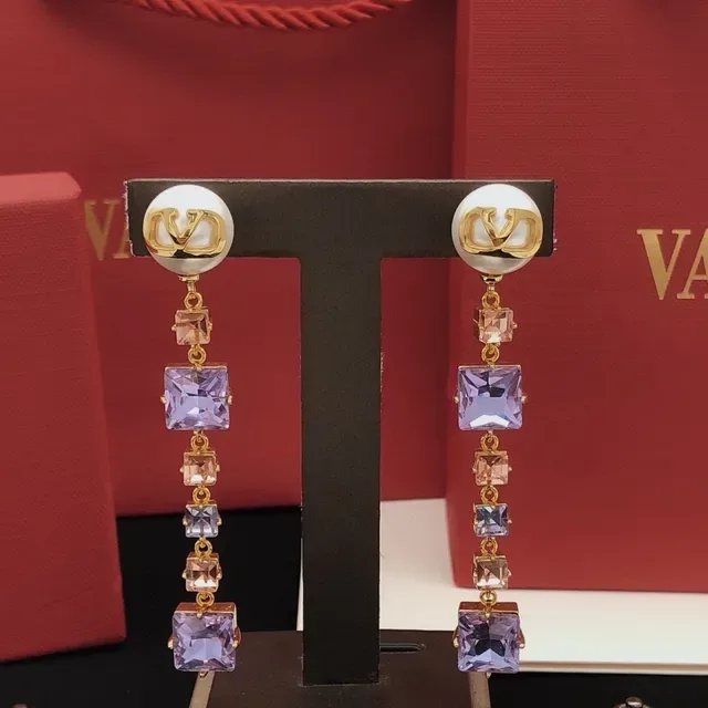 Valentino Purple Gold Pearl Stud VLogo Monogram Earrings 2