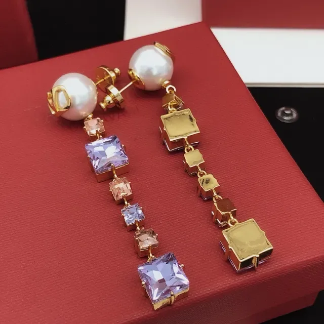 Valentino Purple Gold Pearl Stud VLogo Monogram Earrings 4