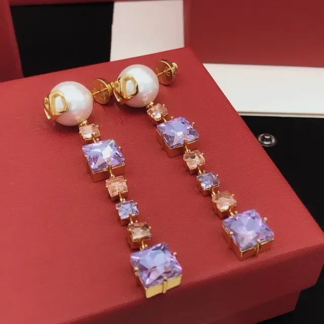 Valentino Purple Gold Pearl Stud VLogo Monogram Earrings 5