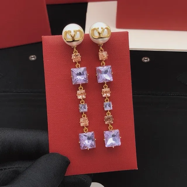 Valentino Purple Gold Pearl Stud VLogo Monogram Earrings 8