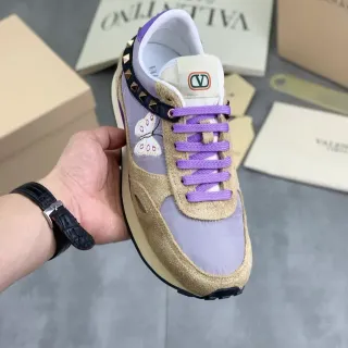 Valentino Rockstud बैंगनी भूरी मिश्रित सामग्री भव्य कढ़ाई लाइफस्टाइल स्नीकर