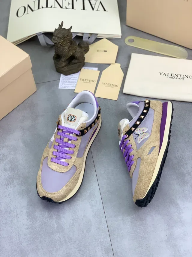 Valentino Rockstud बैंगनी भूरी मिश्रित सामग्री भव्य कढ़ाई लाइफस्टाइल स्नीकर 5