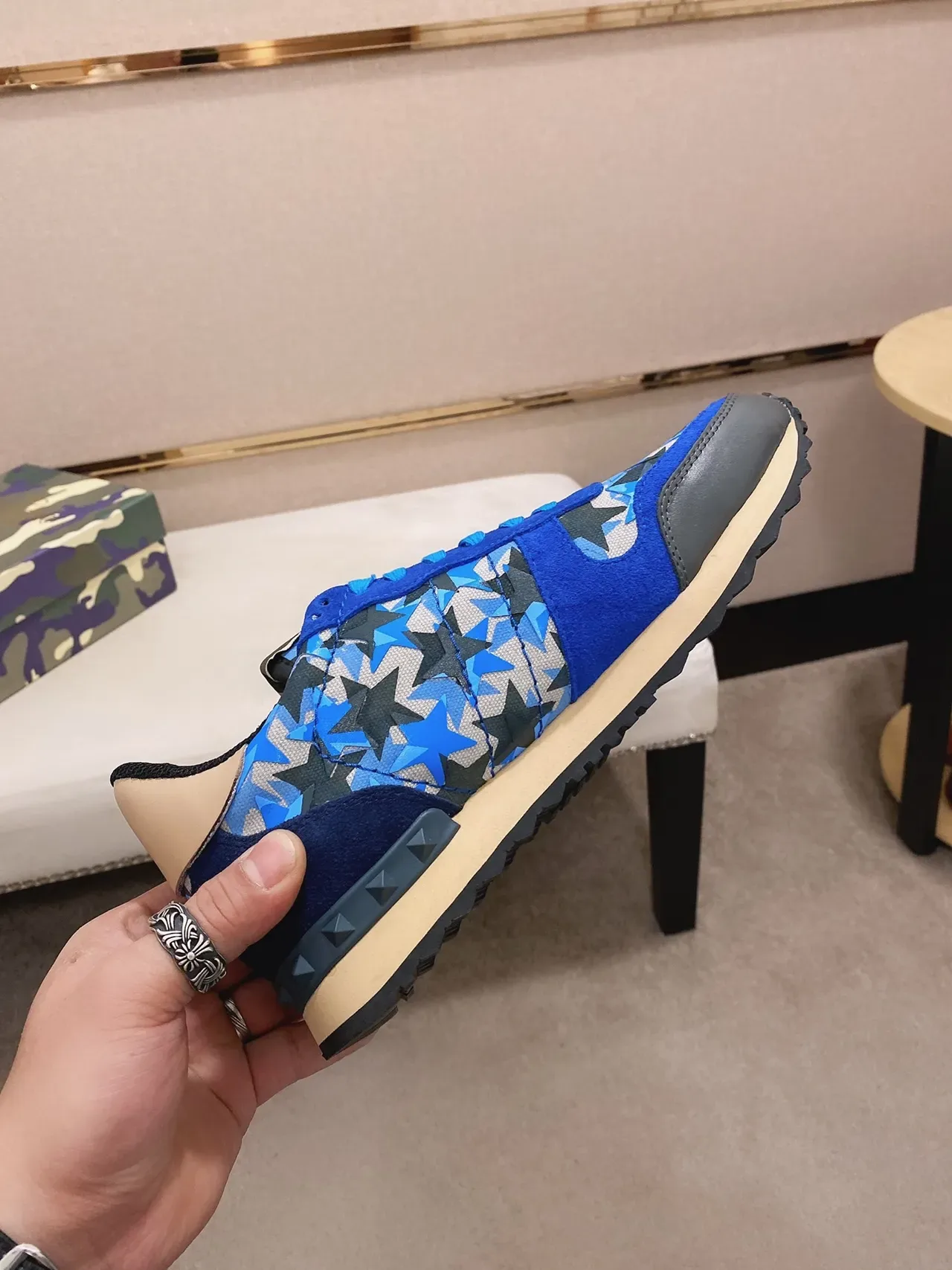 Valentino Rockstud Runner Blue Star-Print Lifestyle Sneakers 6