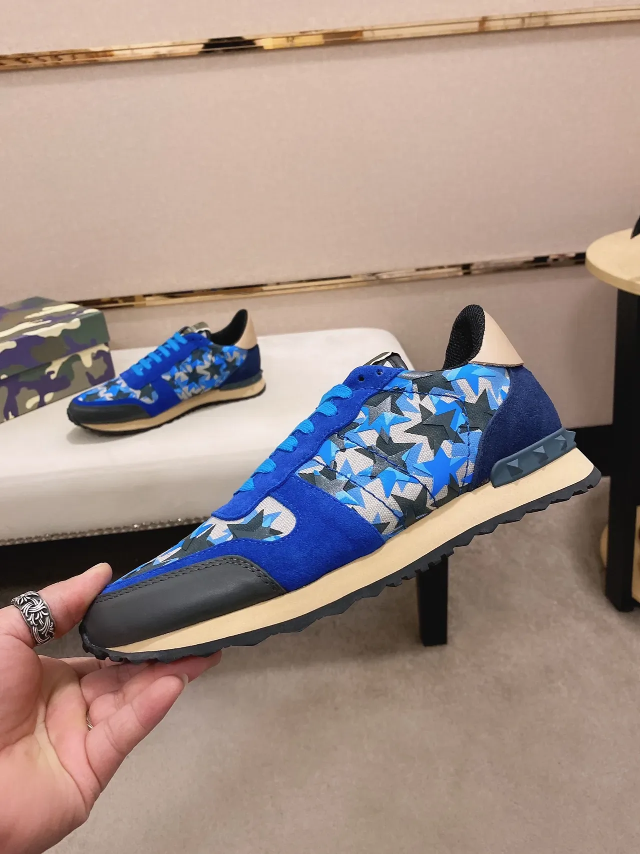 Valentino Rockstud Runner Blue Star-Print Lifestyle Sneakers 9