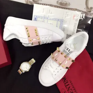 Valentino Rockstud Untitled Branco e Rosa Alça Stud Tênis Lifestyle