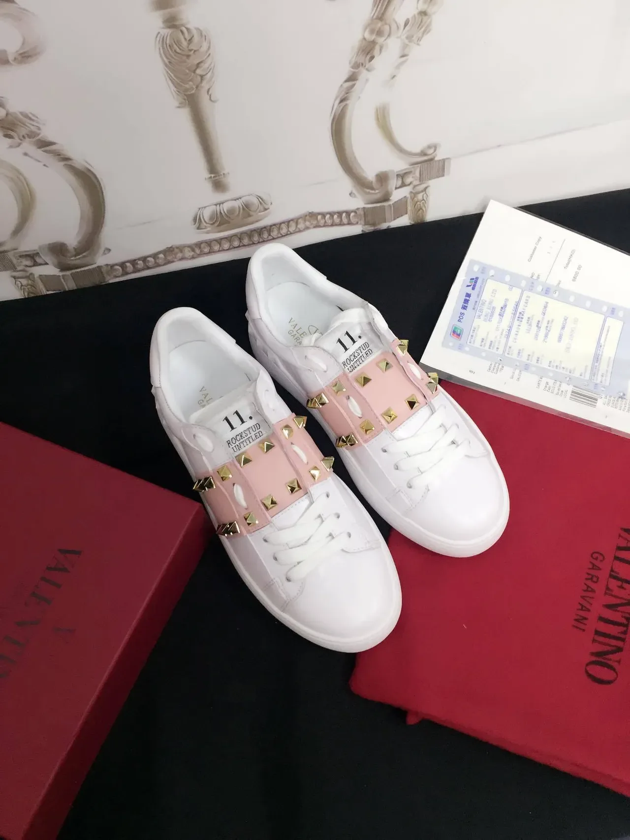 Valentino Rockstud Untitled White and Pink Stud Strap Lifestyle Sneakers 2