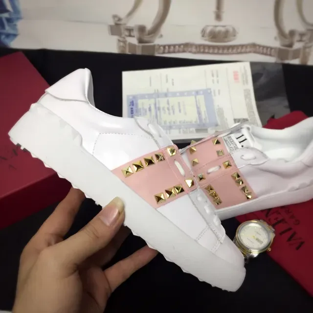 Valentino Rockstud Untitled White and Pink Stud Strap Lifestyle Sneakers 3