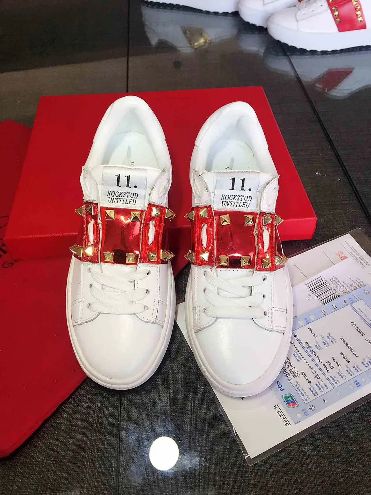 Valentino Rockstud Untitled White Red Patent Stud Lifestyle Sneakers 2