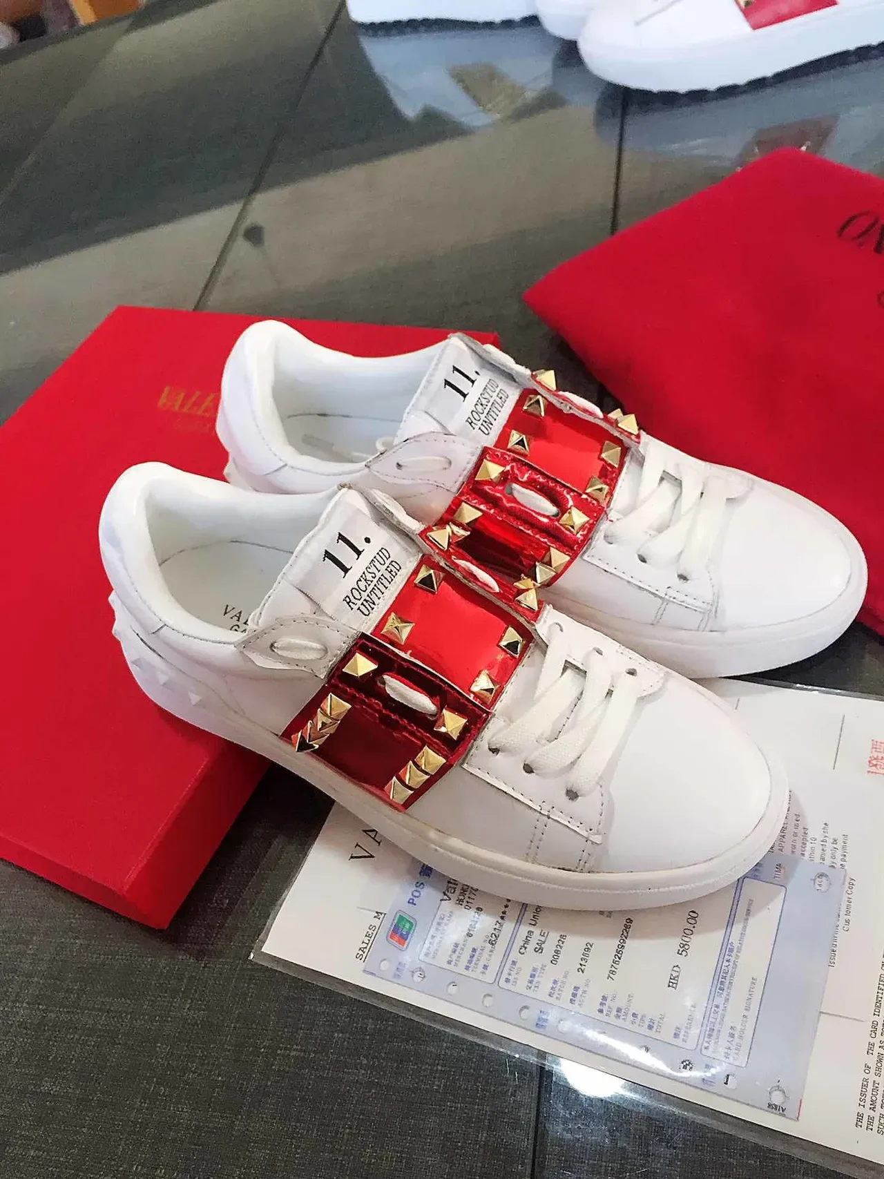 Valentino Rockstud Untitled White Red Patent Stud Lifestyle Sneakers 3