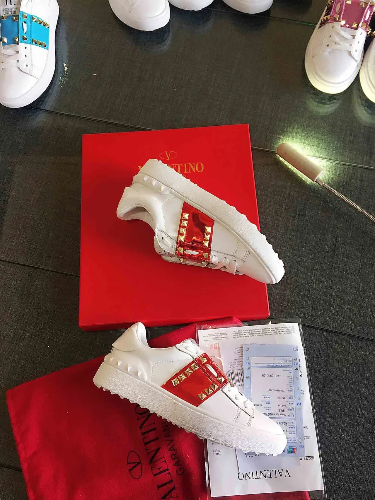 Valentino Rockstud Untitled White Red Patent Stud Lifestyle Sneakers 4