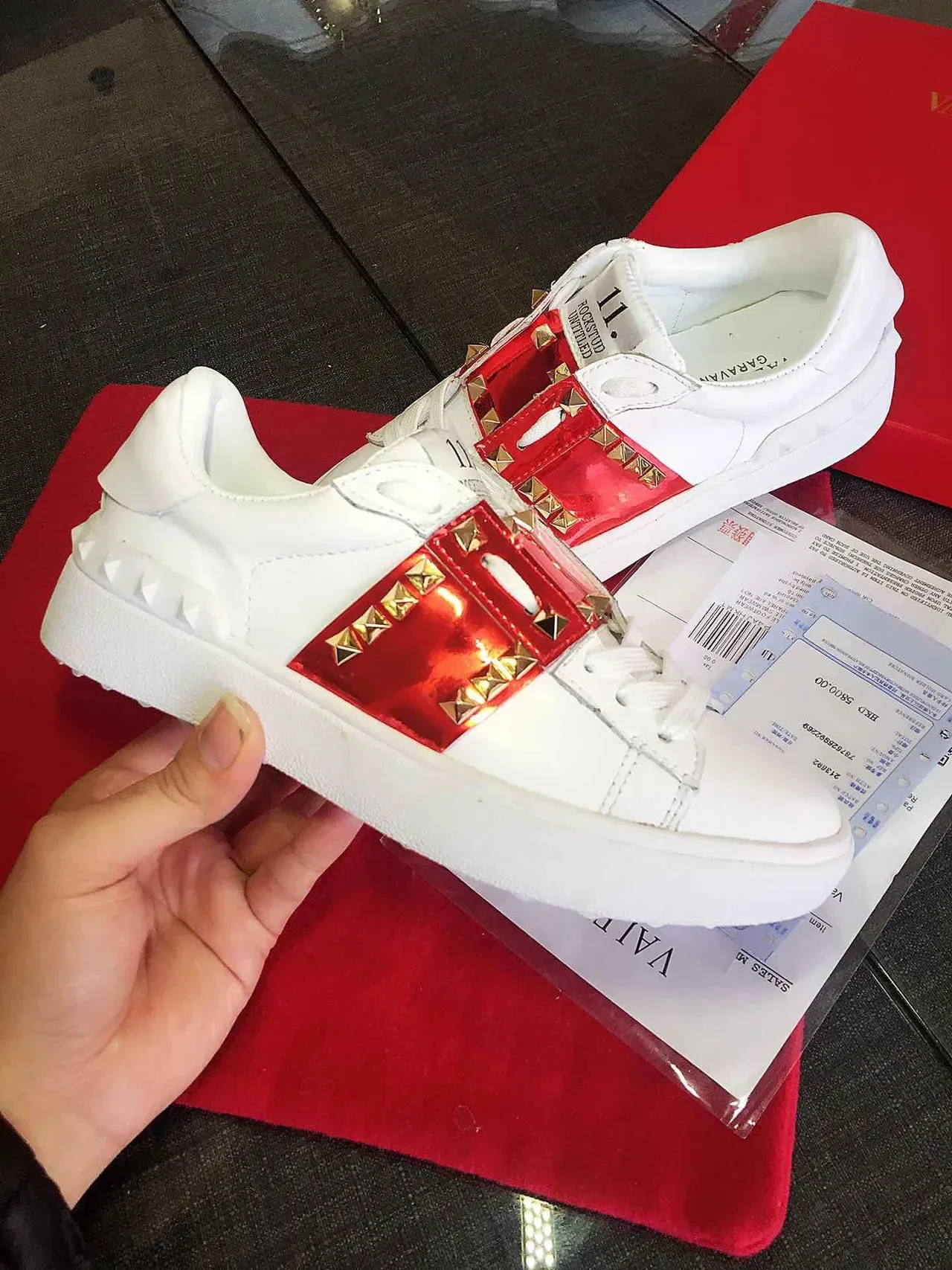 Valentino Rockstud Untitled White Red Patent Stud Lifestyle Sneakers 5